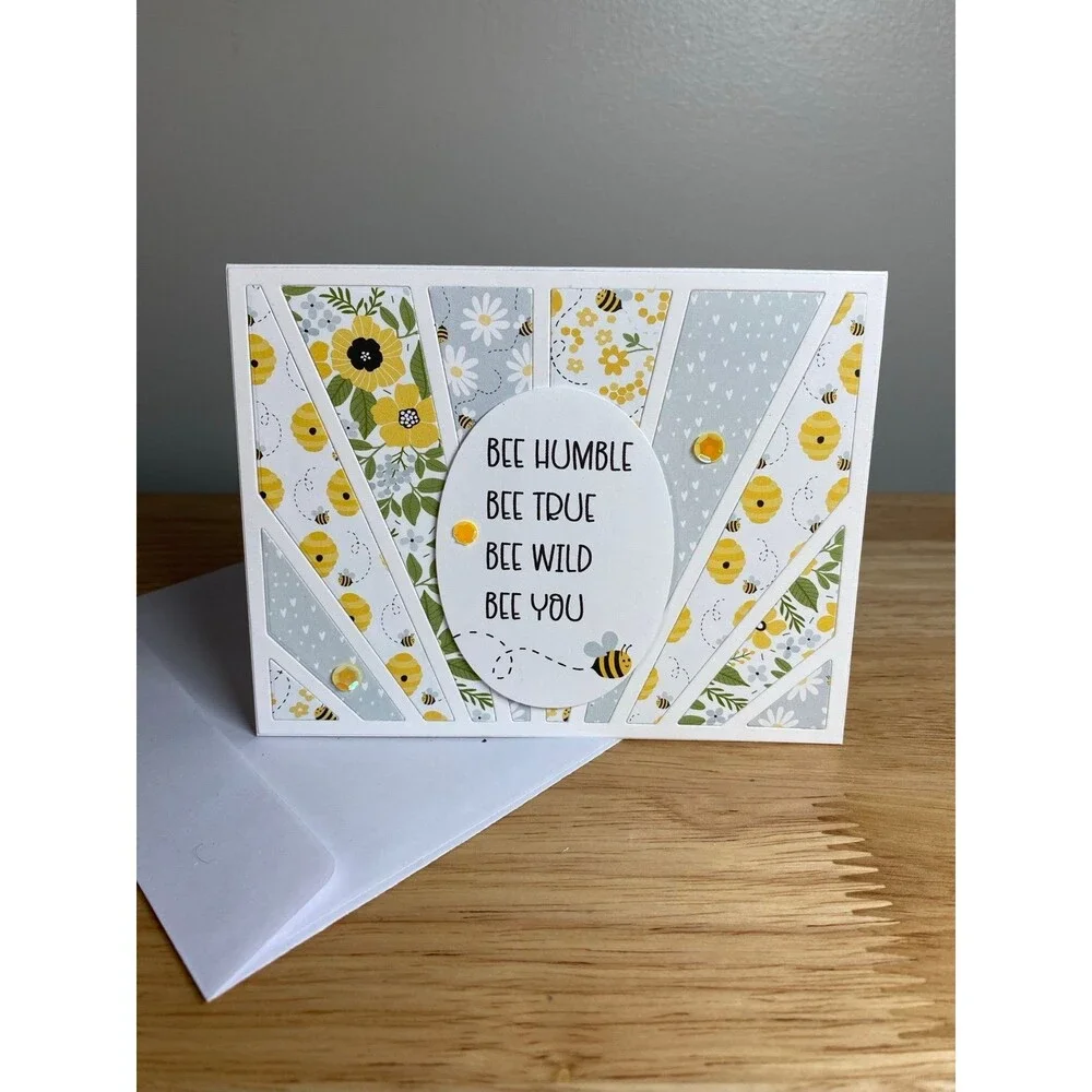 Bee & Flowers Greeting Card – Handmade A2 Card – All Occasion Blank Card